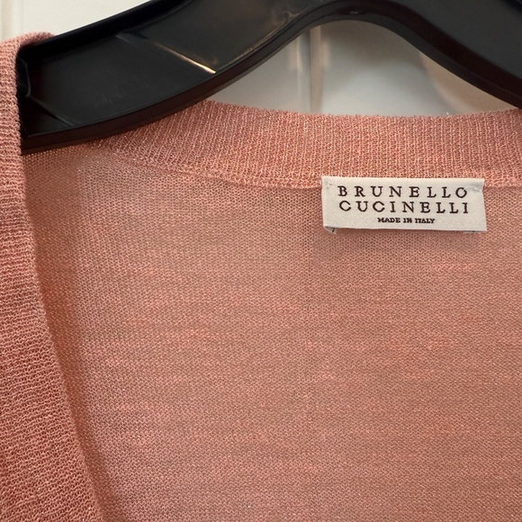 BRUNELLO CUCINELLI V-NECK LINEN SWEATER, XS, PINK - Picture 3 of 6